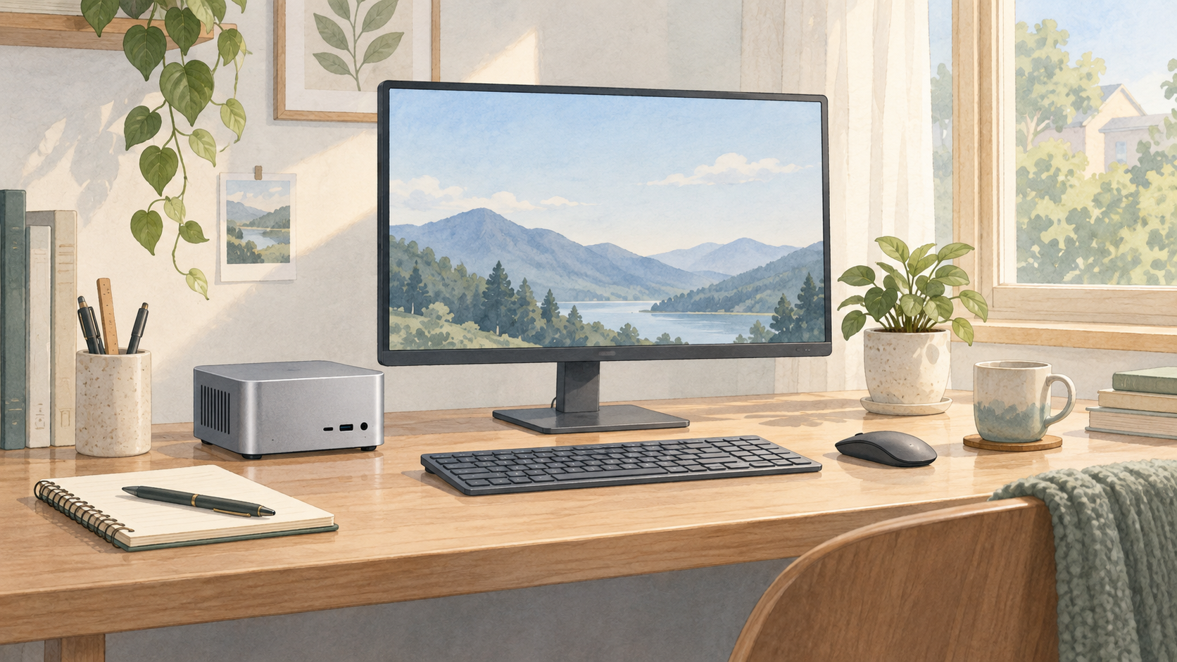 省スペースPCでの自宅作業のイメージ